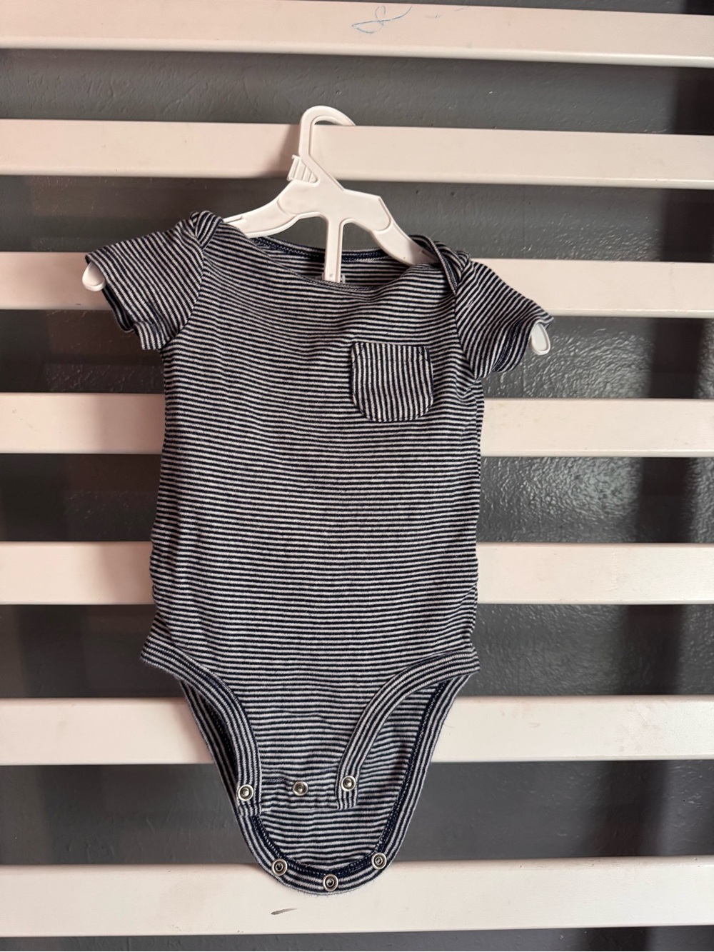 child of mine Navy and White Striped Baby Bodysuit with Chest Pocket